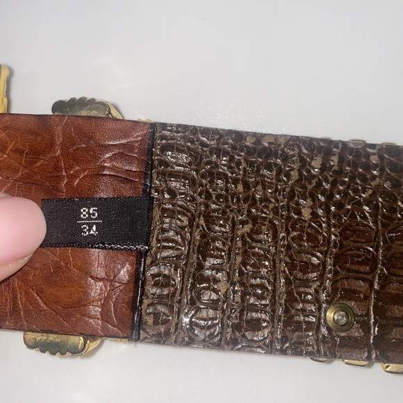 NANNI Italy Brown Leather Silver Gold Stud Belt Croc Boho Stud Size 85/34 - Picture 8 of 9